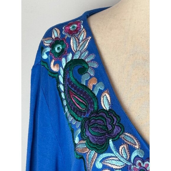 Alexia Admor Shirt Women Large Blue Floral Embroidered Long Sleeve Top NWT Boho - Picture 6 of 11